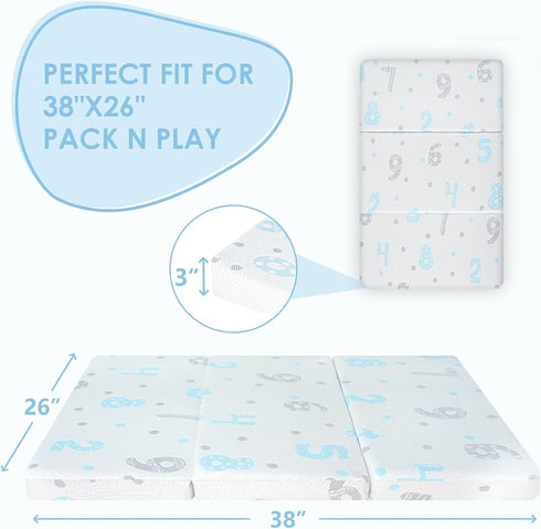 Pack 38"x26" Pack Trifold and Play Mattress Pad - Dual-Sided Memory Foam N Play Mattresses - Foldable Portable Travel