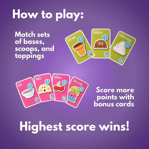 Ice Cream Card Game - Fun Family Games for Kids, Color Matching, Addition and Multiplication, Travel Card Games