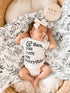 Miaoberry Organic Muslin Swaddle Blankets - Matching Hat and Wooden Hello World Newborn Sign, Eucalyptus Photography