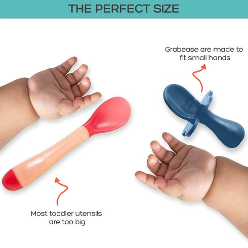 Grabease Baby Led Weaning Supplies, BPA-Free & Phthalate-Free Toddler Fork & Spoon Set, Navy for Self Feeding