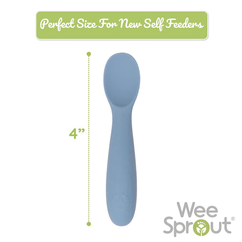 WeeSprout Baby Spoons for Self Feeding, 3 Pack Soft & Chew Proof Silicone Utensils for Little Hands