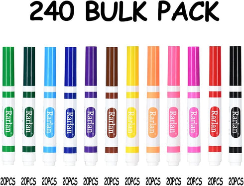 Rarlan pack, 12 240 Count Washable Markers Bulk, Markers for Kids, Bulk Colors