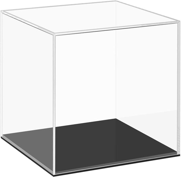 Cliselda Acrylic Display Case with Black Base 5x5x5 inch, Clear Square Acrylic