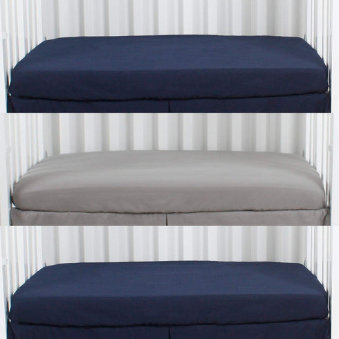 CaSaJa Microfiber 3 Pack Porta Mini Crib Sheets, Soft Breathable Playard Playpen Sheets Set, Navy Gray