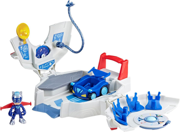 PJ Masks Power Heroes PJ Power Q Playset, Headquarters Set with Car and Figure, Superhero Toys for 3+