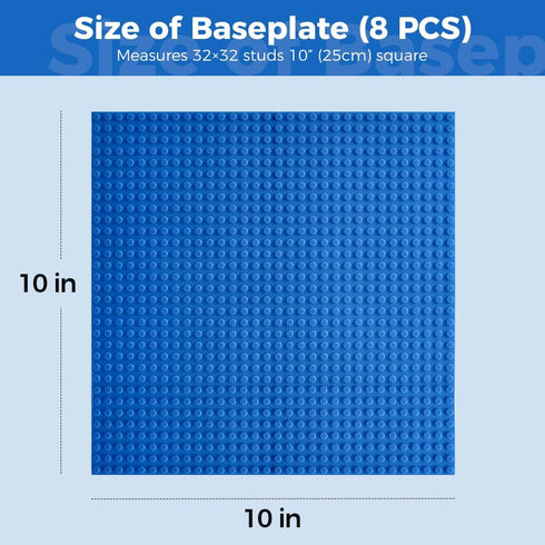 Classic Baseplates Building Plates 8 Pack, 10" x 10" Blue Building Boards, 100% Compatible with All Major Brands