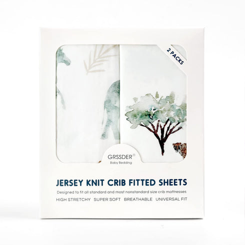 Set 2 PackFit Stretch Ultra Soft Jersey Knit Fitted Crib Sheets All Standard Crib Mattress Pads Safe and Snug, Crib