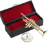 Copper Miniature Trumpet with Stand and Case - Mini Musical Instrument Replica for Dollhouse Model (4.65"x1.18")