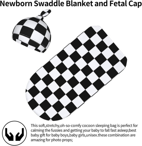 Tebjh Black and White Checkered Baby Stuff Swaddle Blanket Soft and Stretchy Newborn Swaddle Blankets Sack Receiving