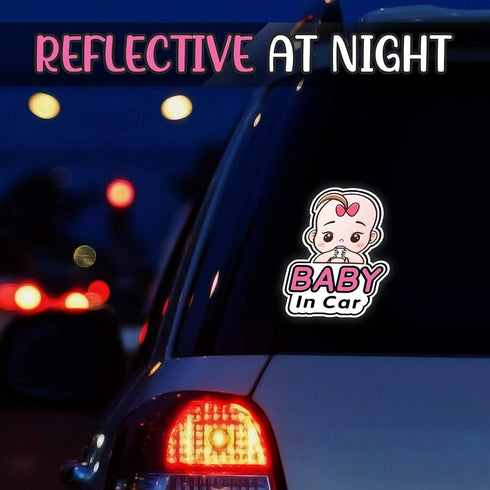 2 Pcs Baby in Car Stickers Sign for Girl Baby Car, Removable Safety Notice on Board