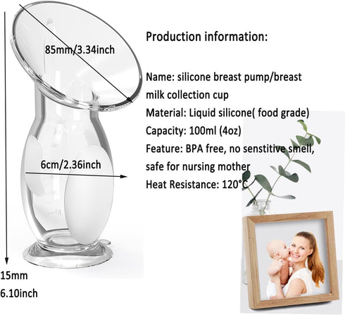 4oz/100ml Silicone Manual Breast Pump - Capacity, Food Grade, Soft Bottle for Gentle Breast Milk Collection