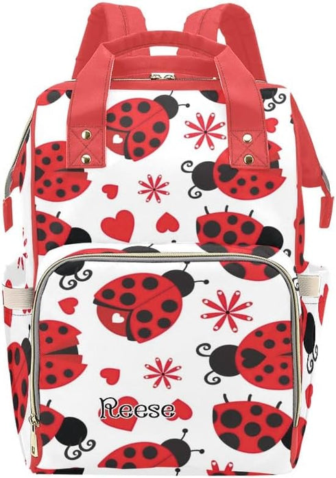 NZOOHY Red Hearts Ladybird Personalized Diaper Bag Backpack with Name,Custom Mommy Bag Nursing