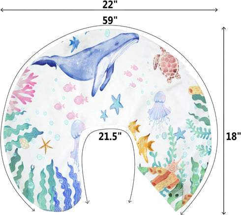 Colorful Ocean Animals Baby Nursing Pillow Covers for Boy Girl Whale Turtle Jellyfish Sea Horse Weeds Nursery