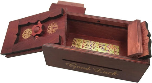 Good Luck Puzzle Box Secret, Money and Gift Card Holder, Wooden Magic Trick Lock with Hidden Compartment