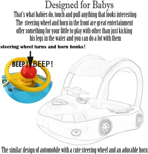 Baby Pool Float with Canopy, Summer Steering Wheel Sunshade Swim Ring for Kids and Toddlers