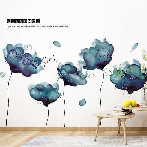 RW-2003 Removable 3D Blue Dream Flower Wall Stickers, DIY Home Wall Decoration Art Decor for Kids Bedroom and Nursery