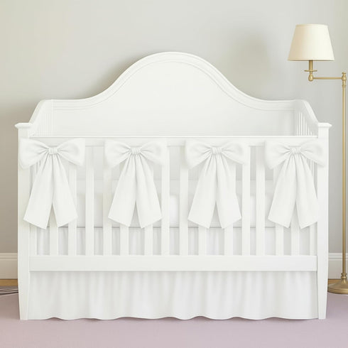 SmoothNovelty White Crib Bed Skirts with 4 Large Cot Bow 28" x