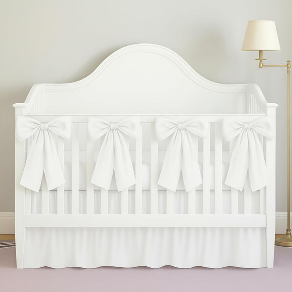 SmoothNovelty White Crib Bed Skirts with 4 Large Cot Bow 28" x