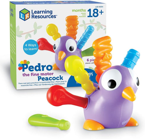 Learning Resources Pedro The Fine Motor Peacock, Toddler Learning Toys, Develops Fine Motor Skills, 6 Pieces