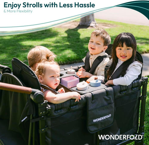 WONDERFOLD W2 Flex Snack Tray for Stroller Wagon with Convertible Cup Holders & Adjustable Sidewalls to Maximize Space