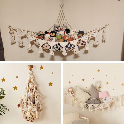 YJWZWE Hammock 47.2 Inch Stuffed Animals Toy Storage Wall Hanging Net Corner Hanging Organizer Bedroom Plush Toy Holder
