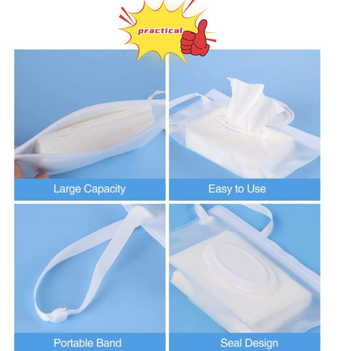 baixikly 2 Pcs Baby Wipes Dispenser Reusable Wipes Pouch, Baby Wipe Holder Containers Transparent Wipe Carrying Pouches