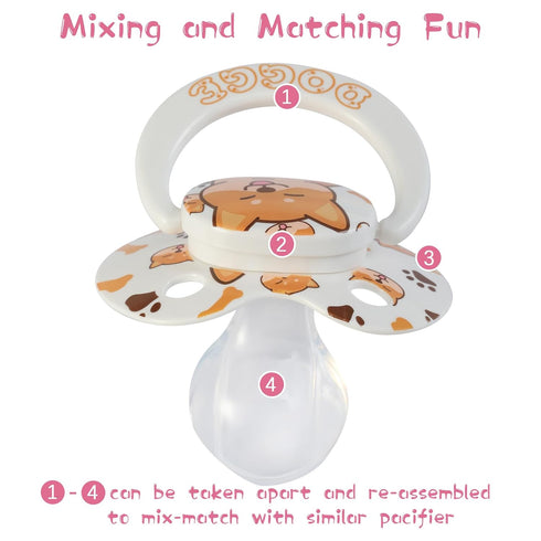 Cute Adult Sized Pacifier - Large Shield Butterfly Binky for Anxiety Relief with Puppy Print