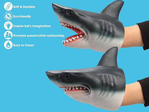 Gemini&Genius Shark Hand Puppet for Kids - Realistic Great White Shark Swimming Pool Beach Bathing Toy