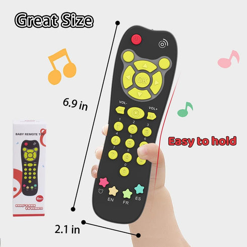 Baby TV Remote Toy - Realistic Play Remote Control for Toddlers with Light and Sound, English, French, Spanish.