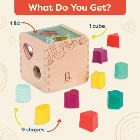 B. toys Wonder Cube, Developmental Toy Wooden Shape Sorter for Toddlers, Kids 18 Months +