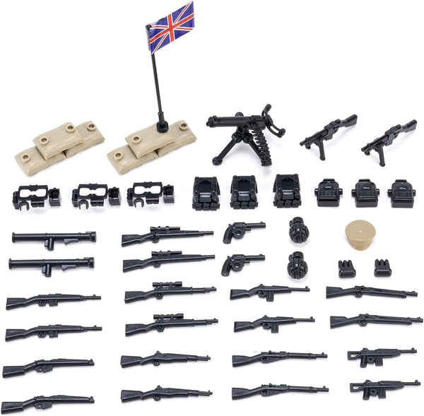 Weapons Pack Military Accessories, WWII Soldier Model Toys, Compatible with Mini Figure Brick Toy for Boys Age 3+