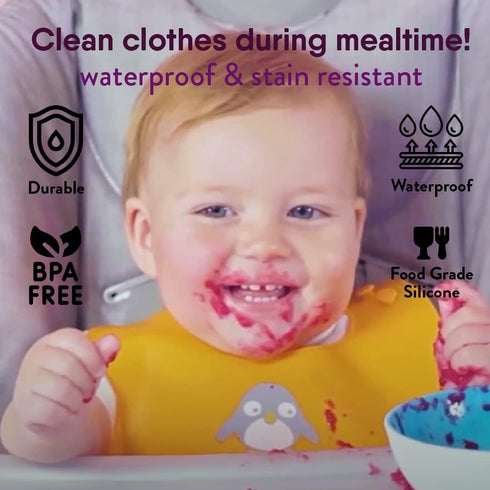 NatureBond Silicone Baby Bibs, Easily Wipe Clean with Waterproof Pouch, 2 PCs