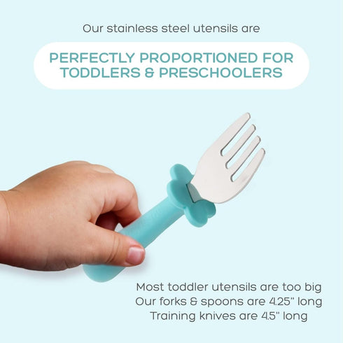 Grabease Toddler Silverware Set, Forks, Spoons, and Knives, BPA and Phthalates-Free, Dishwasher Safe, Teal