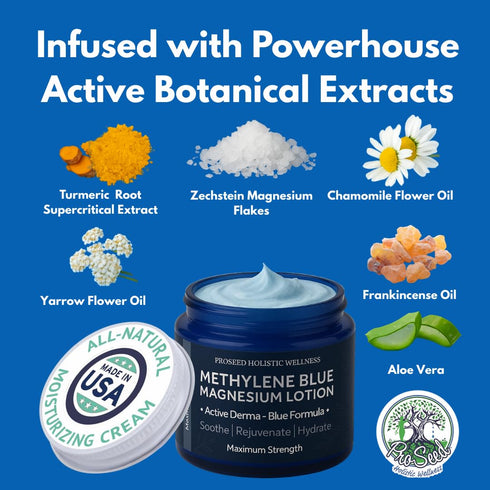 2 oz ProSeed Magnesium Lotion with Methylene Blue Hydrating Face & Body Moisturizer with Yarrow, Turmeric, Chamomile