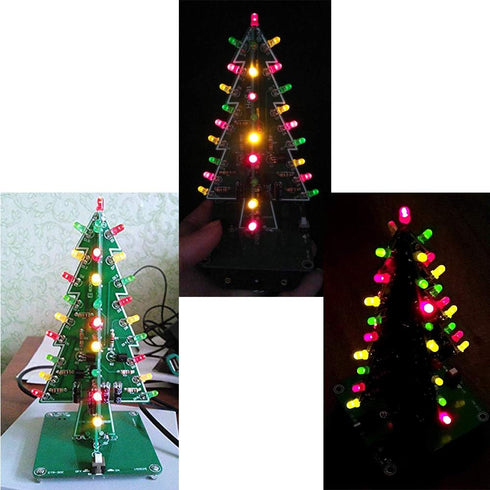 3D Xmas Tree Soldering Project Electronic DIY Kit, Upgraded 7 Color Flashing LED PCB Kit