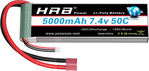HRB POWER HRB 7.4V 5000mAh 50C 2S Lipo Battery Compatible with RC Car RC