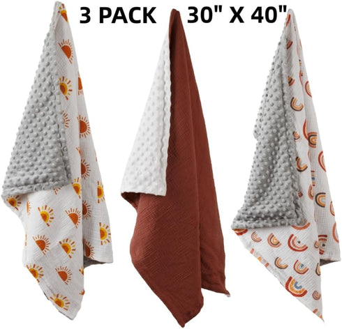 FIGEPO 3 Pack Soft Boho Baby Gender Neutral Blankets for Newborn Baby Girls or Boys Unisex Nursery Toddler Baby Throw