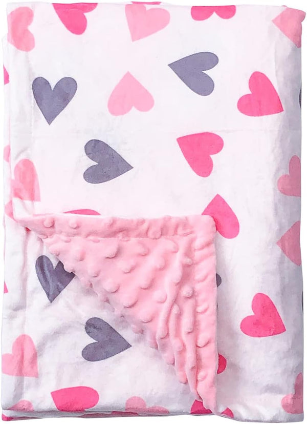 Baby Double Layer Soft Plush Minky Blanket, Dotted Backing for Boys Girls - Toddler Newborn Shower Gift (Peach Hearts)