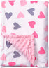 Baby Double Layer Soft Plush Minky Blanket, Dotted Backing for Boys Girls - Toddler Newborn Shower Gift (Peach Hearts)