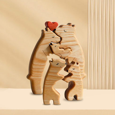 Family Wood Love Animal Puzzle Decoration, Customized Wooden Bear Puzzle, Thoughtful Christmas Birthday Gifts for