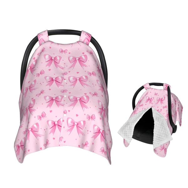 Pink Bow for Girl Baby Car Seat Canopy and Nursing Cover for