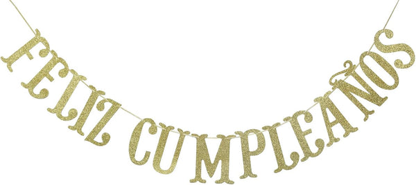 Feliz Cumpleaños Gold Glitter Banner - Happy Birthday Fiesta Theme Party Decorations