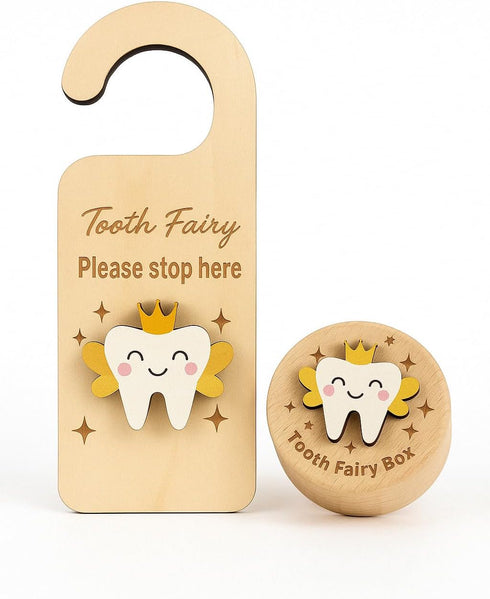 Generic Tooth Fairy Box & Door Hanger for Girls and Boys Wooden Tooth