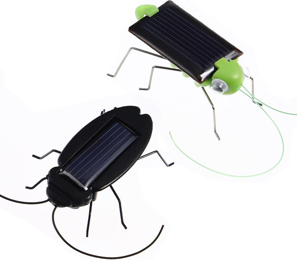 2Pcs Solar Powered Insect Toys, Educational Fake Roaches Grasshopper Moving Toys for Kids Birthday, Christmas,