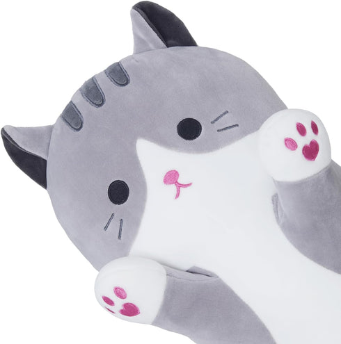 Yeqivo Girlfriend(110cm/43.3inch) Soft Cat Plush Pillow, Grey Long Cat Stuffed Animals Soft Long Kitten Plushies Kawaii