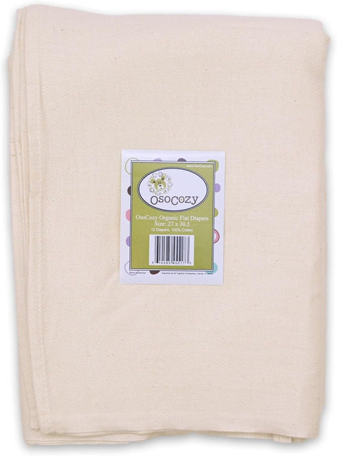 OsoCozy (Dozen) 27 30.5 100% Dozen. - Organic Flat Cloth Diapers - x - One-Layer Nappies Made of Soft, Durable Birdseye