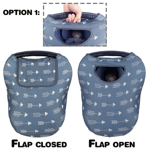 Car seat Covers for Babies, Stretchy Multi in 1 Baby Car Seat Cover, Carseat Cover Girls boy, Breastfeeding Cover, Window with Flap Cover, self-contained Pouch, Patent Design, Grey