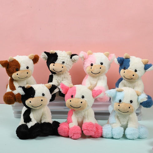YUKOUQIAN 8 inch Cow Stuffed Animal Cute Cow Plush Doll Toy for Girls Boys Christmas (zuoniu deep Blue)