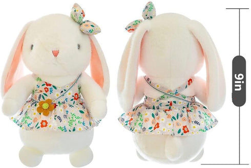 Soft and Cute Plush Rabbit, Small Flower Skirt Wearing Bow Rabbit Toys, Washable Stuffed Animal Rabbit for Children's