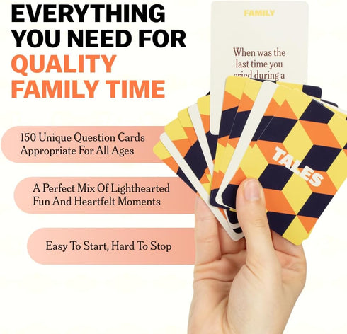 150 TALES Family Edition Conversation Cards for Family Game Night, Adults, Teens, and Kids, Family Dinners